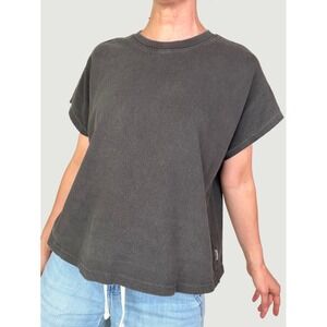 Le Bon Shoppe Jeanne Tee Charcoal Grey Washed Black Cotton Cap Sleeve Top M/L
